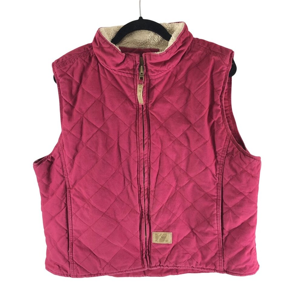 C.E. Schmidt Womens Quilted Vest Red Cotton Canvas Shell Faux Sherpa Lining XL